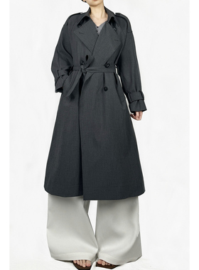 解余 JIEYU 灰色经典廓形大翻领中长款风衣