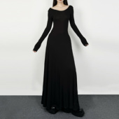 简约高级感高弹显瘦露背黑色长袖 解余 JIEYU 连衣裙