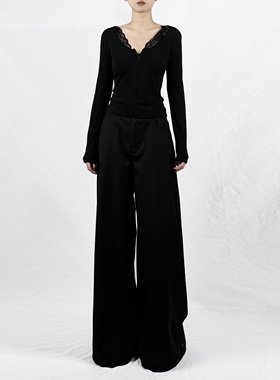 解余 JIEYU 真两件蕾丝V领内搭打底衫女