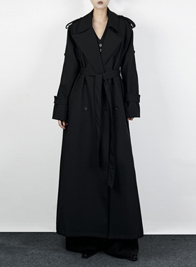 解余 JIEYU 2024新款秋季长款高级感黑色双排扣风衣外套女