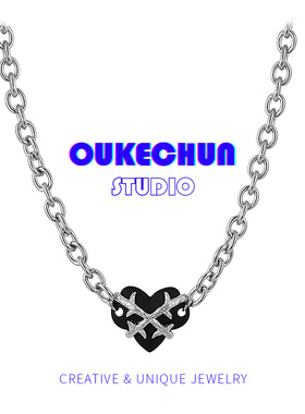 OUKECHUN小众甜酷荆棘黑色爱心项链女轻奢设计感ins嘻哈锁骨链