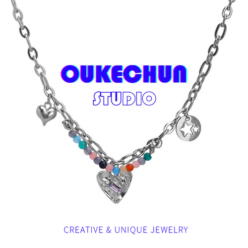 OUKECHUN串珠爱心项链潮ins嘻哈轻奢小众甜酷辣妹设计感锁骨链女 - 封面