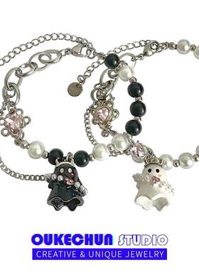 y2k辣妹黑白幽灵珍珠手链甜酷女