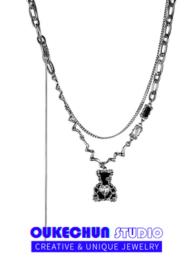 钛钢链女小熊爱心高级感项链流苏