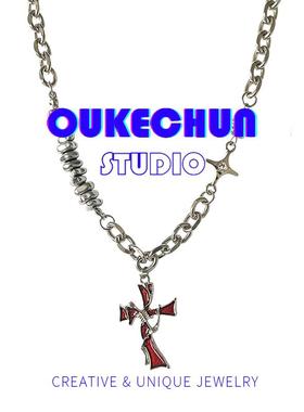 中性风红色十字架ins嘻哈项链女