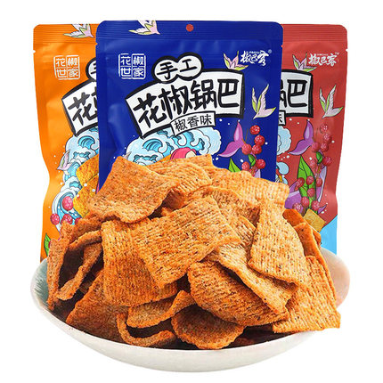 花椒世家手工花椒锅巴膨化休闲解馋零食麻辣小吃108g袋装整箱批发