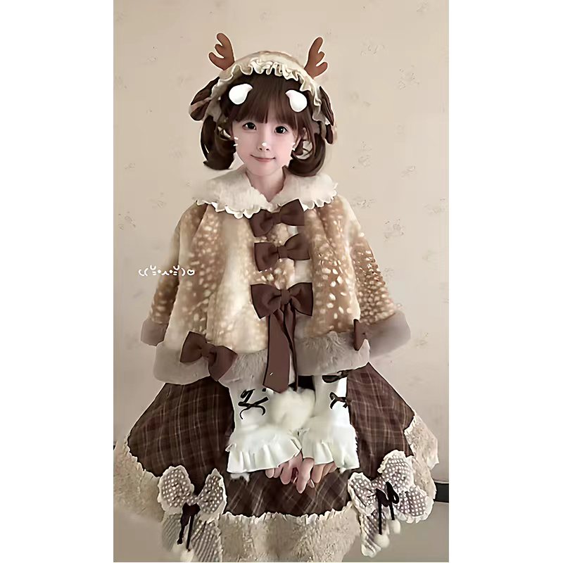 【焦糖可可】日系甜美可爱洛丽塔秋冬内搭毛呢斗篷外套连衣裙套装