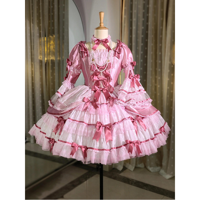粉色华丽古早甜美丝绒可爱连衣裙洛丽塔蛋糕裙公主裙lolita裙日常