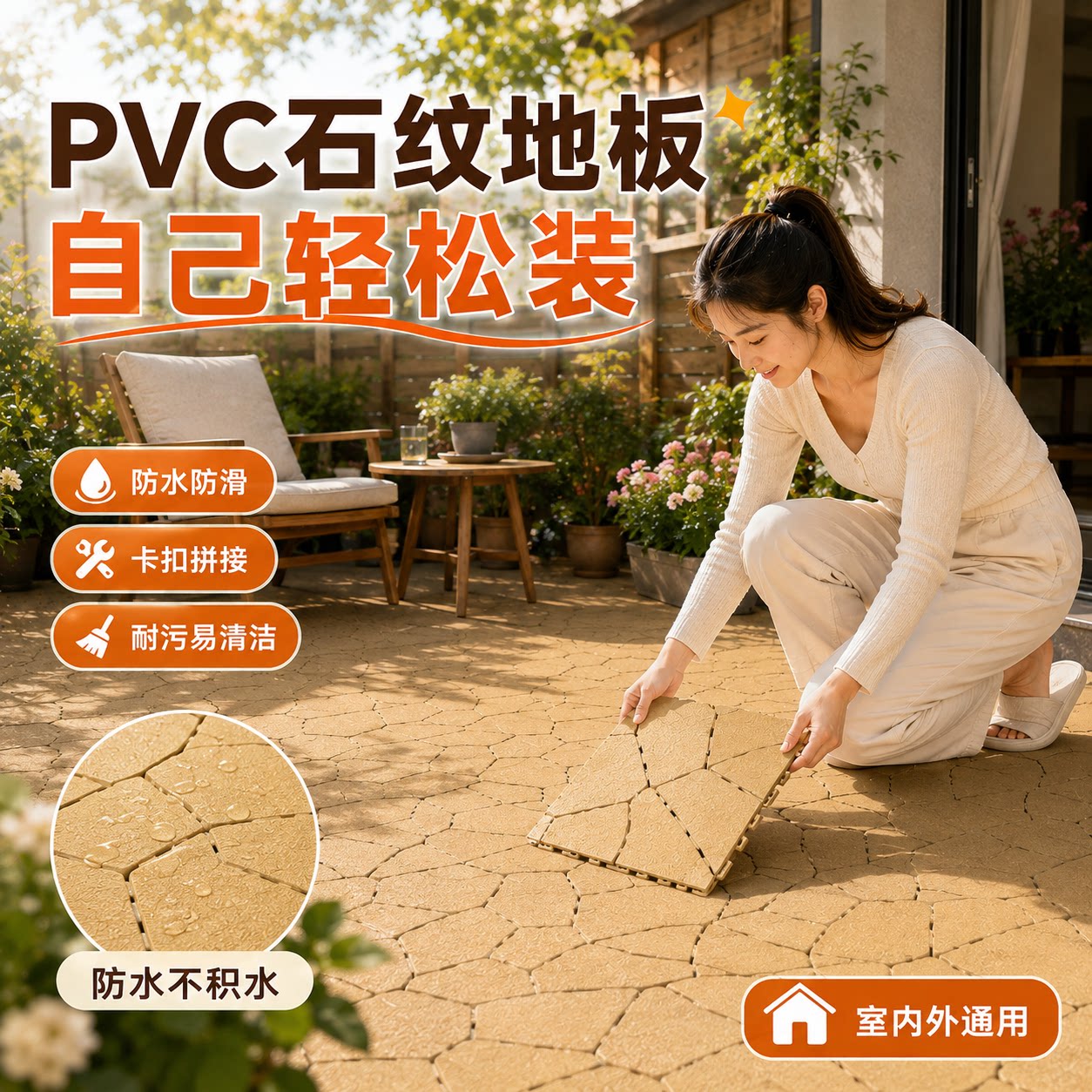 户外阳台PVC地板免龙骨易拼接