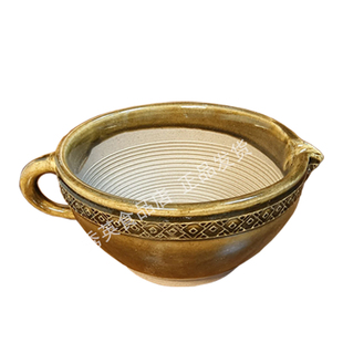 有耳花边小镭钵 从江老式辅食家用擂辣椒陶瓷研钵厨房手动捣蒜碗