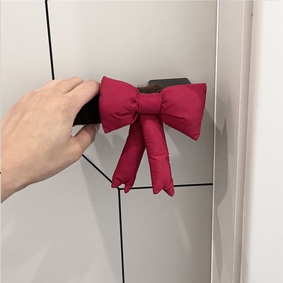 ins奶油风蝴蝶结新家门把手保护套防撞卧室门拉手针织套护墙