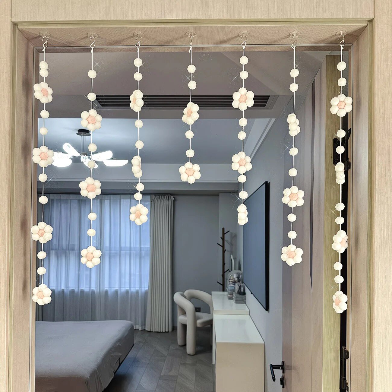 成品网红太阳花马卡龙门帘色系线帘少女家居门上装饰花朵挂件挂帘