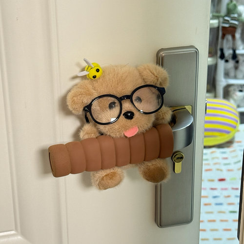 吐舌头小狗门把手套儿童圆形保护套保暖宝宝装饰品防撞垫防静电