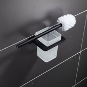 免打孔简约黑色马桶刷架套装 太空铝卫生间厕所架马桶刷头杯架方形