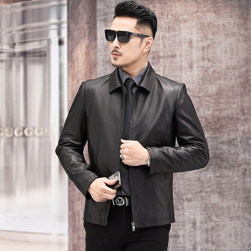 2023秋季新款皮衣男单皮夹克翻领商务休闲男装绵羊皮P630，男装皮衣，电商B360