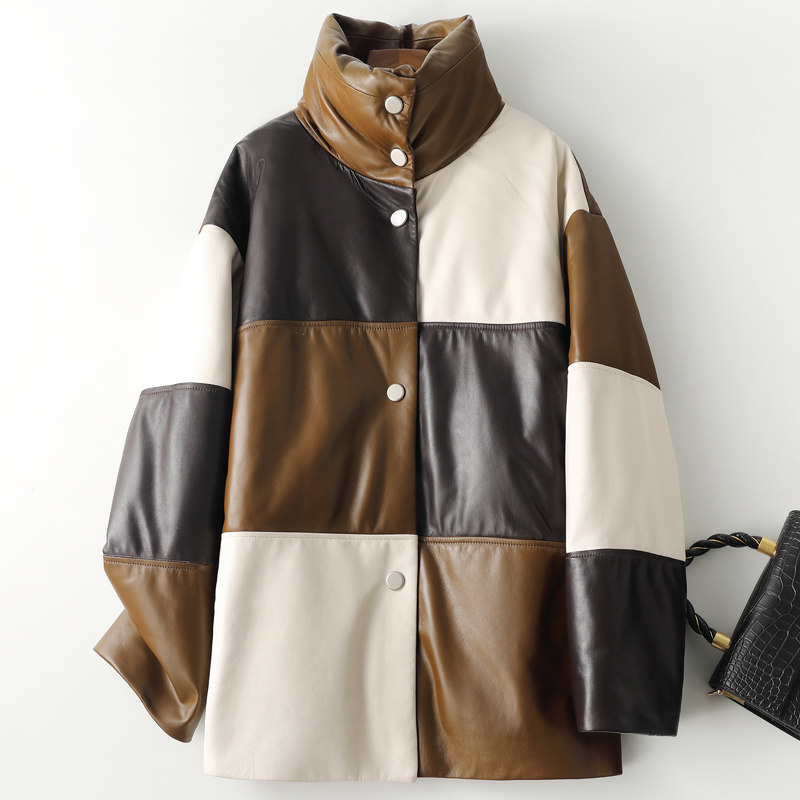 CQ-NPY002女士头层绵羊皮真皮皮衣外套白鸭绒羽绒加厚面包服图片