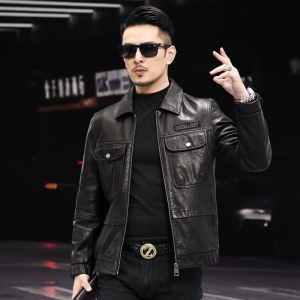 BL-D男式2021秋季新款翻领头层绵羊油蜡真皮皮衣男夹克图片
