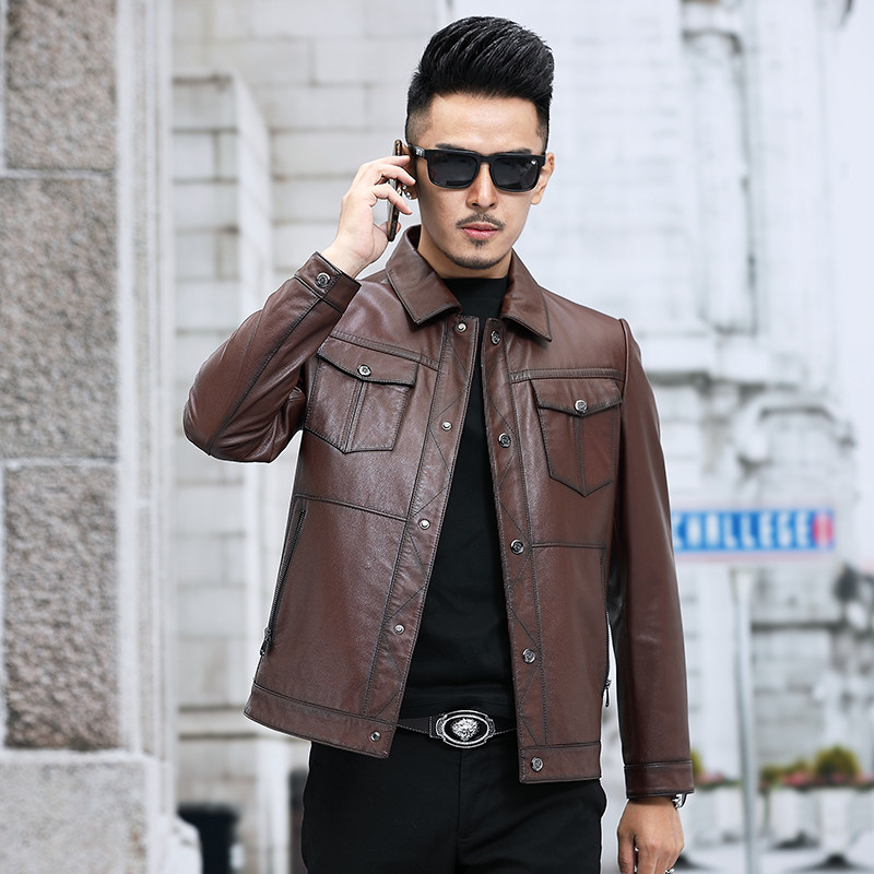 J2802真皮机车头层牛皮修身皮夹克男士外套皮衣翻领短款P580，男装皮衣，电商B360