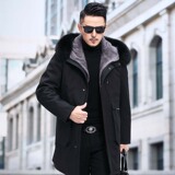 YP-PK056男士商务休闲水貂整貂内胆派克服外套中长款翻领P4890，男装皮衣，电商B360