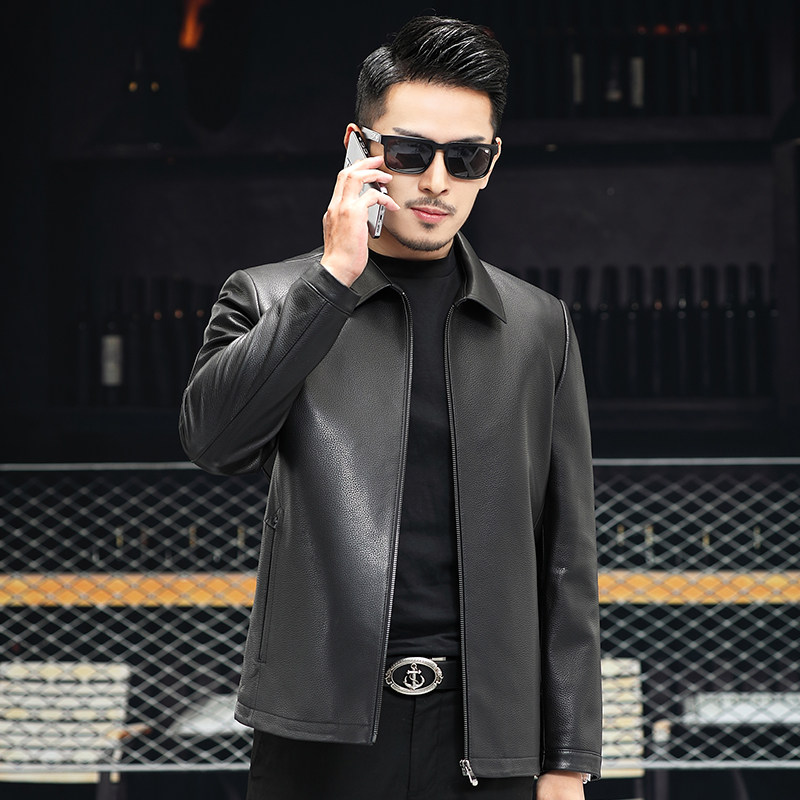 2022春季新款真皮皮衣男绵羊皮夹克外套短款商务男装翻领，男装皮衣，电商B360