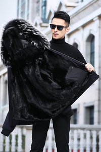 YP-PK2021冬季休闲连帽男士貉子毛领水貂整貂内胆外套派克服P4100图片