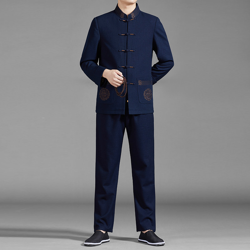 MJ-7805R冬男士长袖休闲加绒三件套套装中老年爸爸唐装中国风P288图片