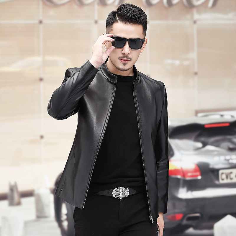 BJ89KC01男士真皮绵羊皮机车皮夹克外套立领修身真皮皮衣男P500，男装皮衣，电商B360
