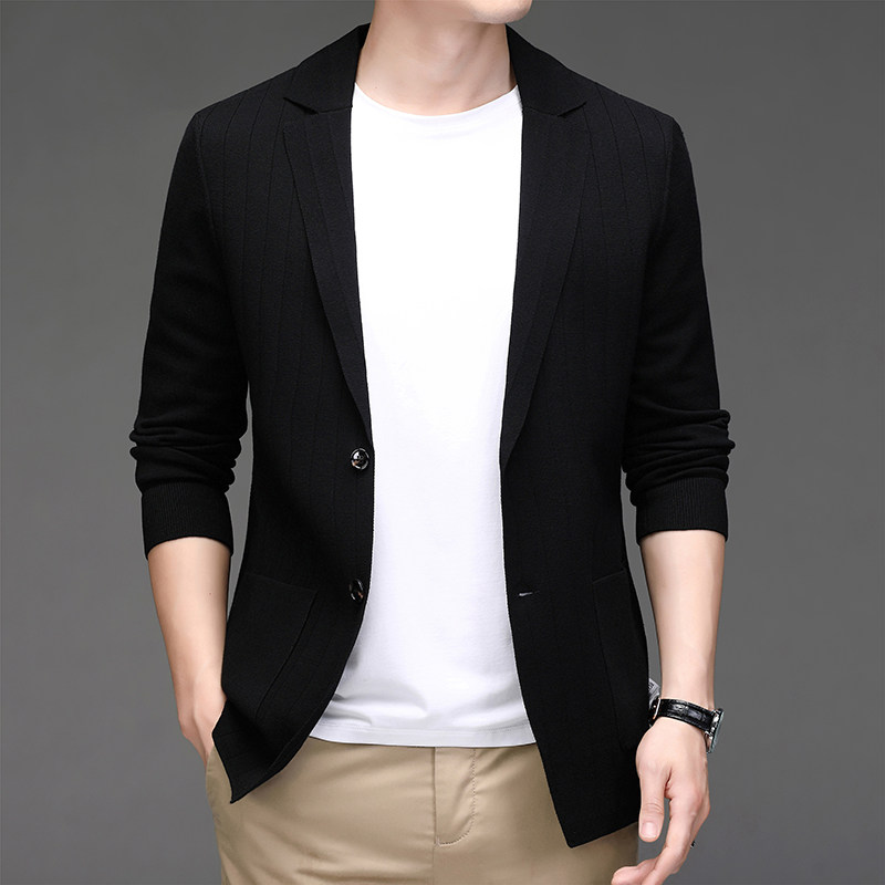 DEJ-J003男式2021秋季新款西服针织开衫西装领商务休闲男装,男装针织衫/毛衣,电商B360