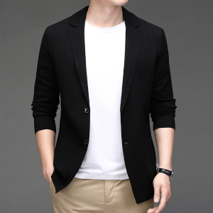 DEJ-J003男式2021秋季新款西服针织开衫西装领商务休闲男装