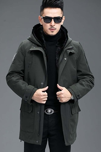 Y29011男士连帽水貂内胆派克服连帽青年皮草大衣多口袋P800图片