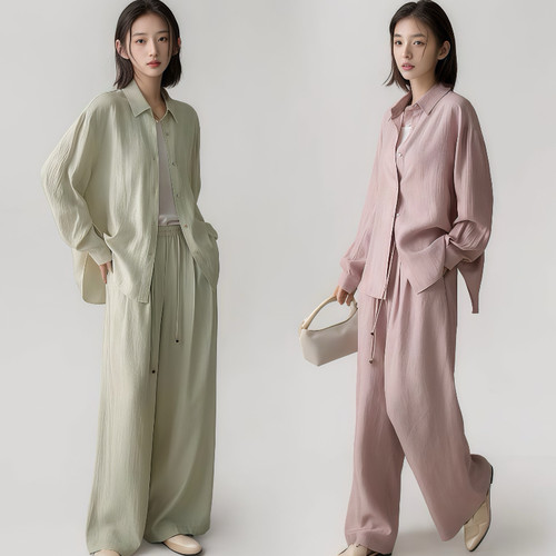 ZUOTU丨25年春夏新款丝滑醋酸衬衫直筒阔腿裤套装女高级感两件套