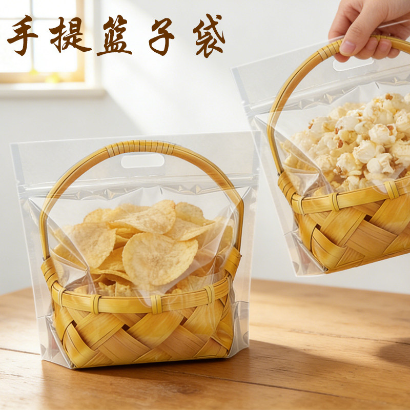 通用手提宽口自封自立篮子袋蛋糕面包吐司食品密封礼品包装袋