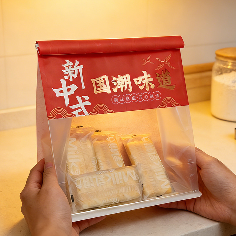 食品牛皮袋开窗透明切片250-450g吐司袋卷边铁丝自封防油定制logo