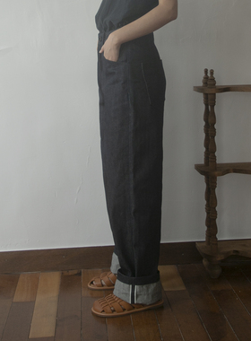 life portrait | 汉麻有机棉杂色黑白牛仔直筒裤 佛手