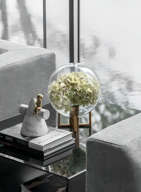 简约现代售楼处样板间客厅角几桌面花艺组合饰品大理石人物小摆件