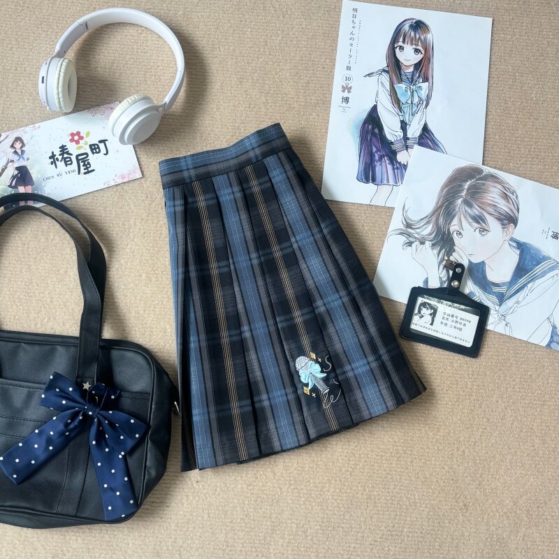 椿屋町【雾岛町蓝叠穿 】原创正品学院风短裙套装制服格裙百搭