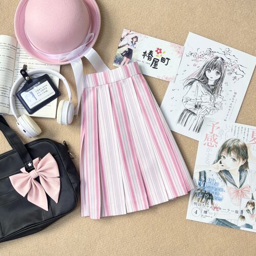 椿屋町【樱花雨叠穿】原创正品甜心学院显白褶裙制服格子格裙少女