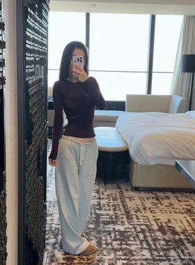 李琴琴lily灰色卫裤窄边宽松软糯抽绳直筒裤休闲裤百搭裤显瘦舒适