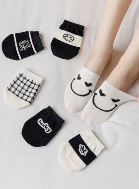 半掌袜纯棉秋冬新品黑白色加长前脚掌隐形无跟防滑潮袜可爱情侣袜
