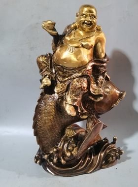 铜鎏金彩绘弥勒佛摆件笑佛大肚佛家居佛堂新年送礼桌面装饰品礼品