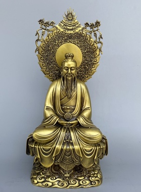 纯铜原始天尊摆件三清道祖神像太上老君铜灵工艺品宝天尊道德天尊