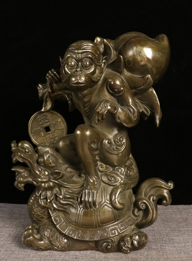 纯铜龙龟祝寿猴桌面摆件招财进宝客厅办公室装饰龙鱼独占鳖头摆件