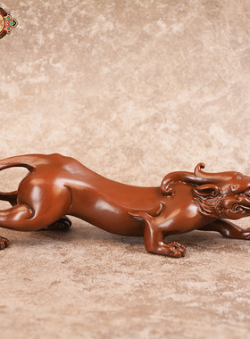 仿紫铜瑞兽螭龙手把件创意貔貅车载摆件镇纸书房案头办公桌装饰品