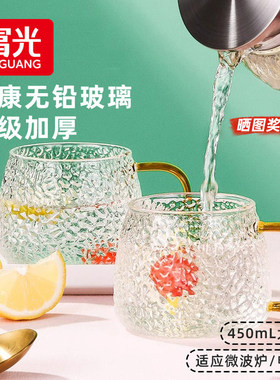 富光高硼硅玻璃杯带把手杯子喝水家用耐高温家庭水杯泡茶茶杯套装