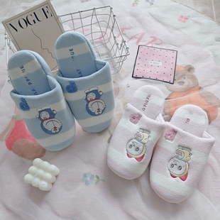 日系可爱卡通小猫轻便静音女士软绵绵棉拖鞋室内家居软底地板鞋冬