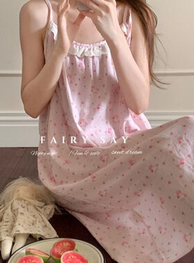 韩系卡通甜美花边吊带睡裙女夏