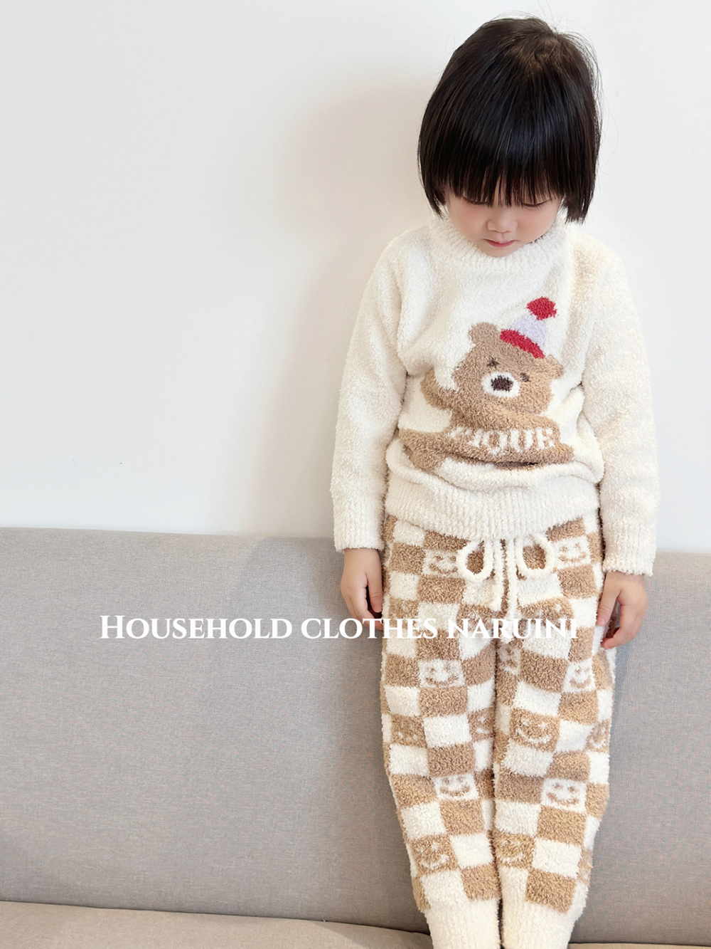 卡通秋冬儿童保暖套装圆领套头软绵绵男女童睡衣中大童毛绒家居服