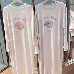 日系甜甜圈冰淇淋甜美睡裙女长袖薄款家居服柔软莫代尔棉睡衣裙春