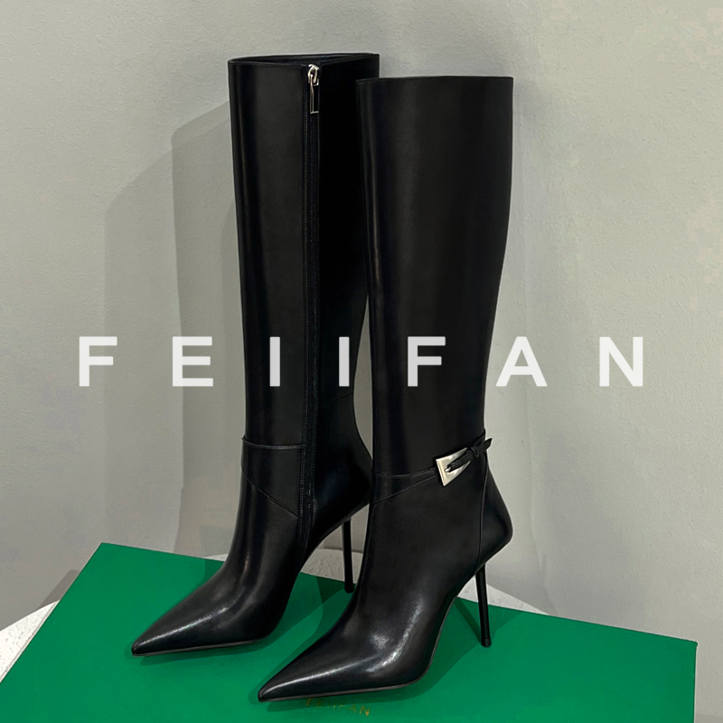 长筒靴女2025秋冬新款黑色高跟鞋细跟巨好看法式小个子不过膝靴子