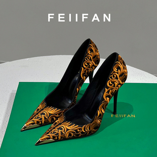 尖头高跟鞋2026早春新款女士细跟高级不累脚法式绝美刺绣气质单鞋